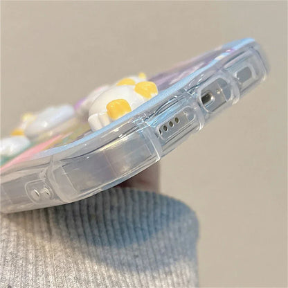 Cute 3D Cartoon Duck Cake Gradient Wave Border Silicone Phone Case