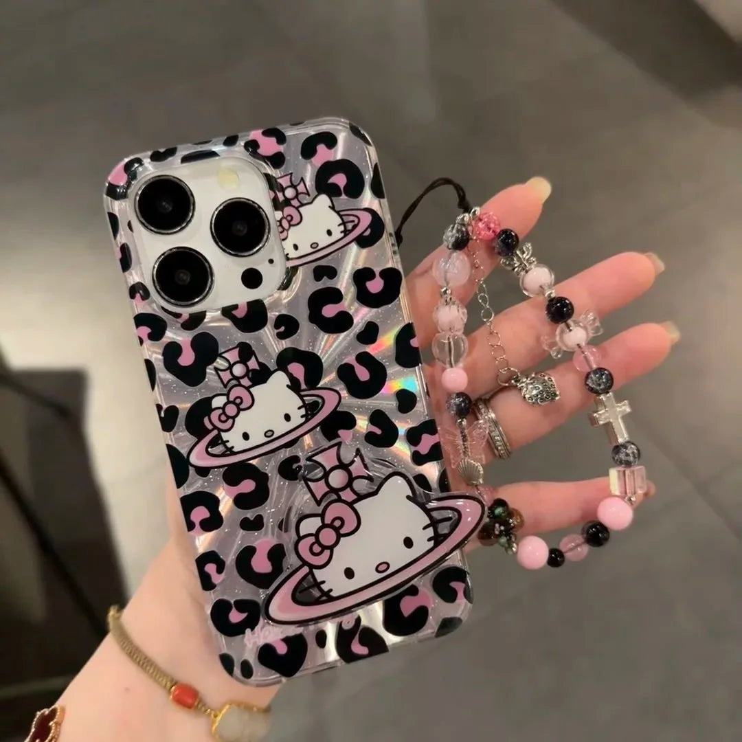 Sanrio Hello Kitty Bow Pink Lepard Print Phone Case