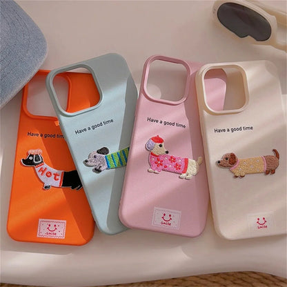 Cute Cartoon Dachshund Litchi Pattern Phone Case
