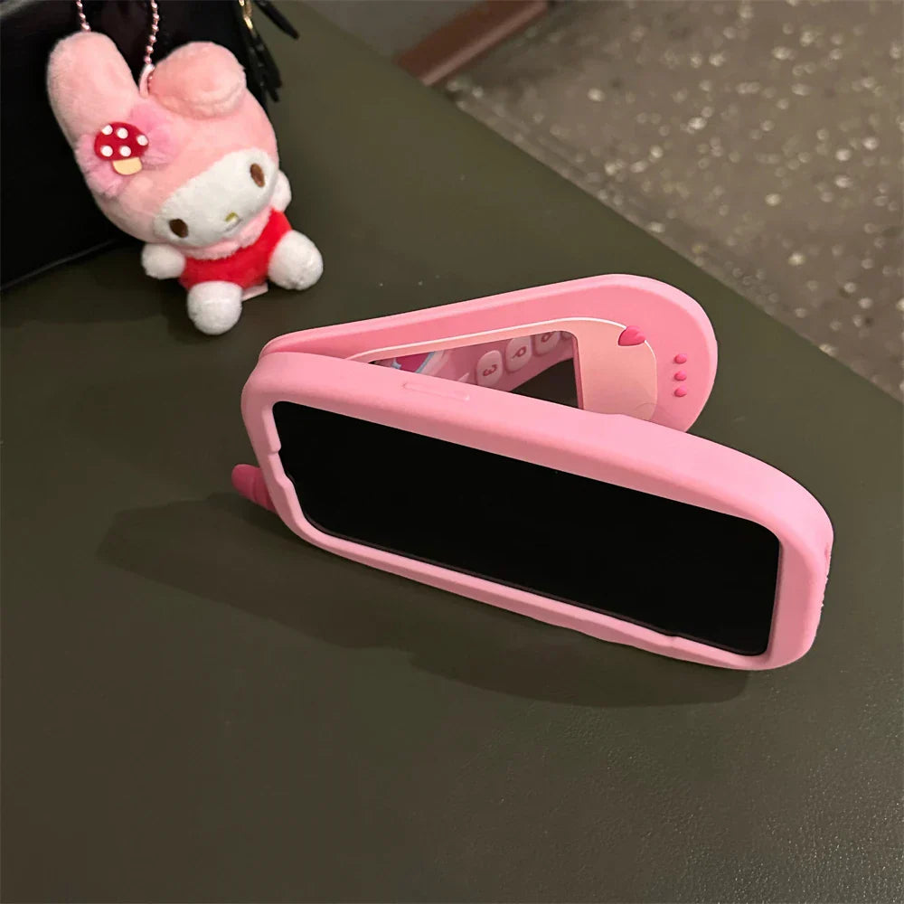 Cute 3D Pink Cellphone Model Flip Mirror Silicone Phone Case