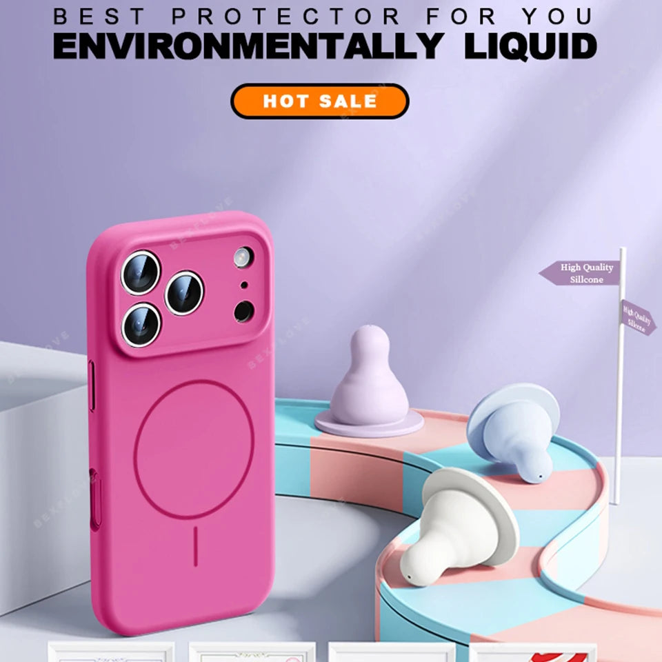 Magnetic Wrist Strap Liquid Silicone MagSafe Phone Case for iPhone