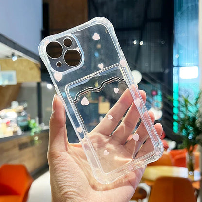 Transparent Love Heart Card Holder Phone Case
