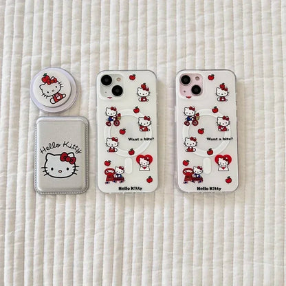 Cute Sanrio Hello Kitty Magnetic Wallet Bracket Magsafe Wireless Charge Phone Case