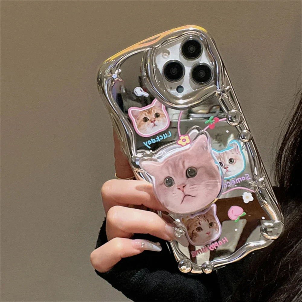 Cute 3D Cat Bracket Star Plating Soft Phone Case