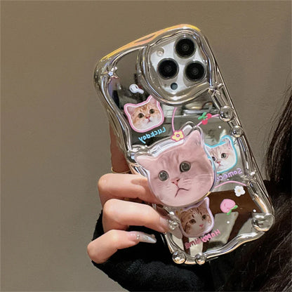 Cute 3D Cat Bracket Star Plating Soft Phone Case