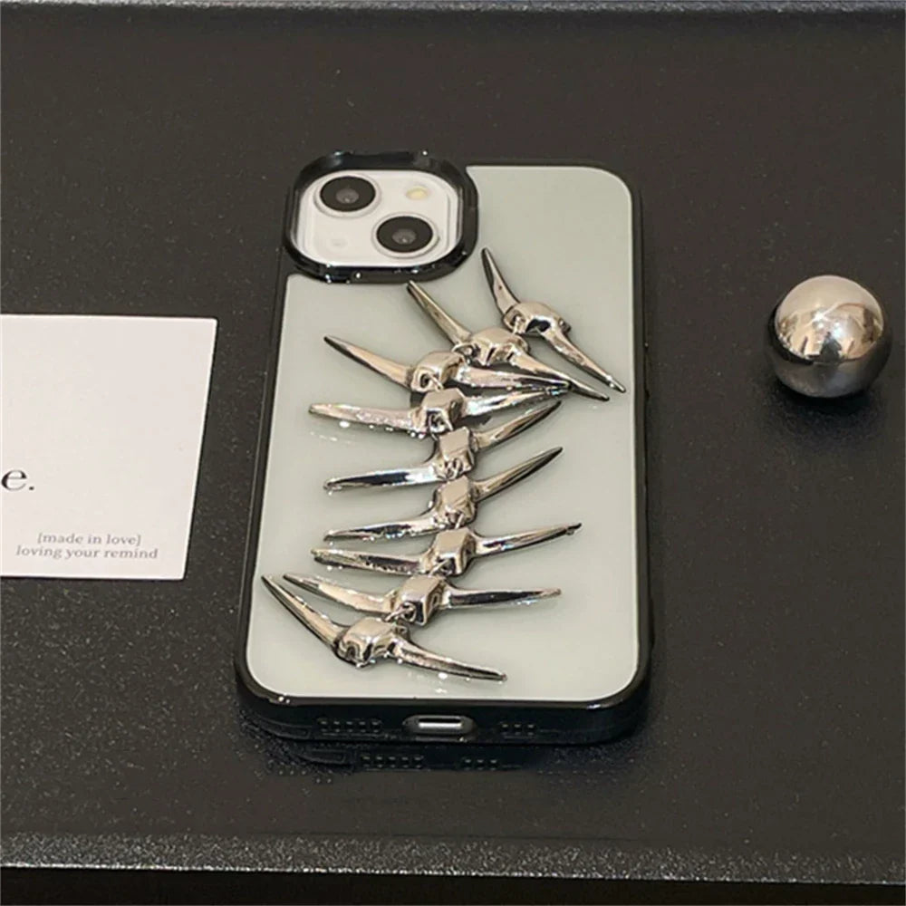 3D Metal Fish Bone Clear Phone Case