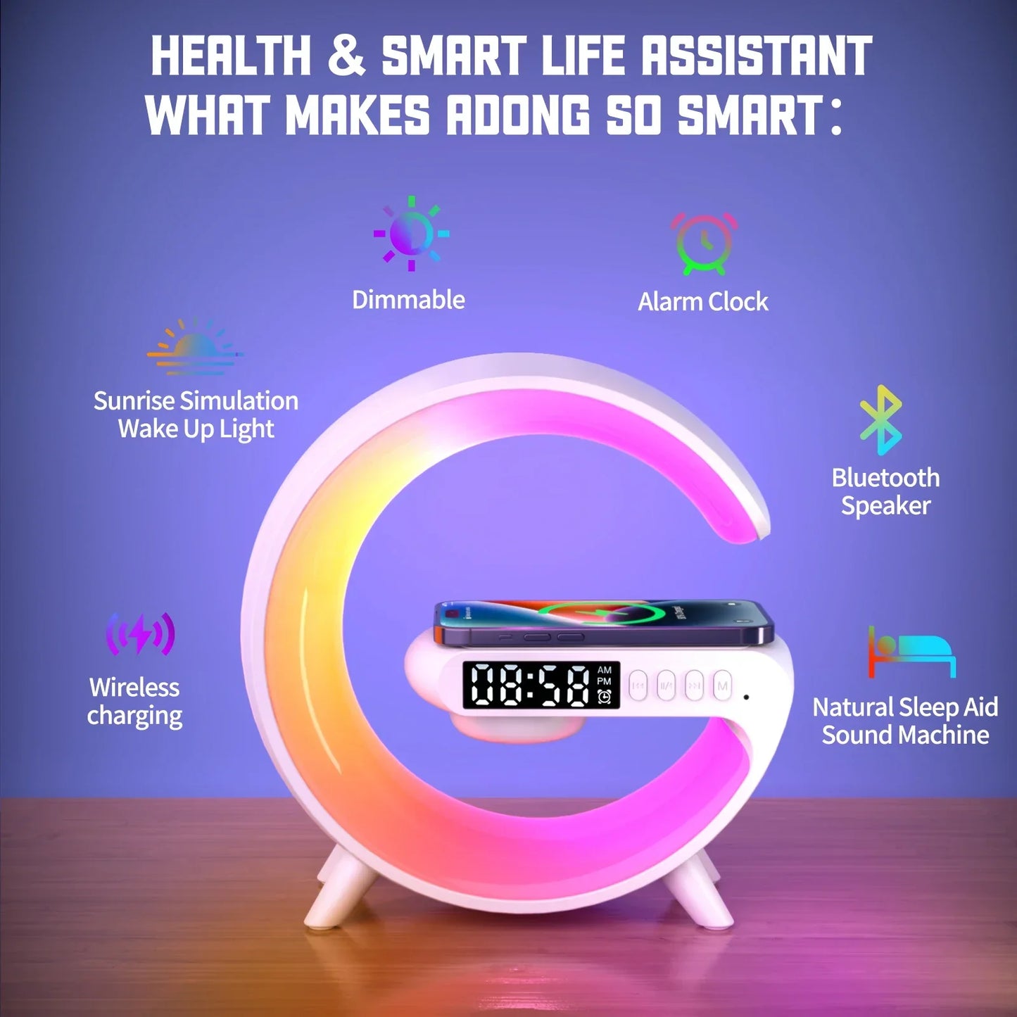 LED Smart Wake Up Light Night Light with Wireless Speaker