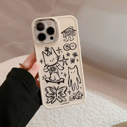 Cartoon Sketch Doodle Animal Lucky Cat Butterfly Phone Case