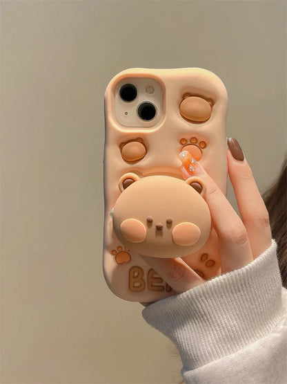 Lovely 3D Bear Hidden Holder Stand Silicone Phone Case