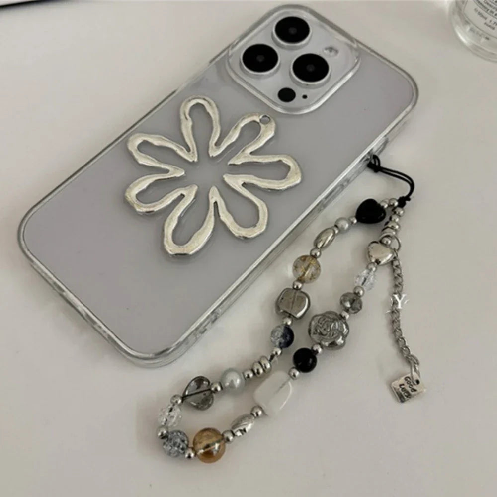 Cute Silver 3D Sunflower Clear Phone Case