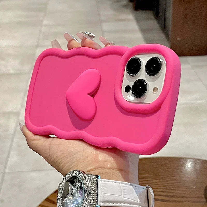 Cute 3D Love Heart Candy Wavy Silicone Phone Case