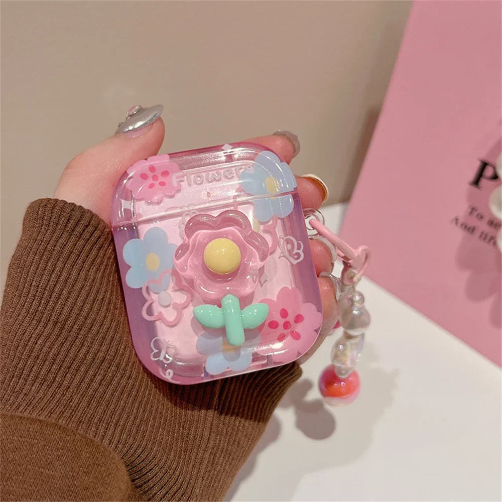 Cute 3D Flower Pink Headphones Airpod Case