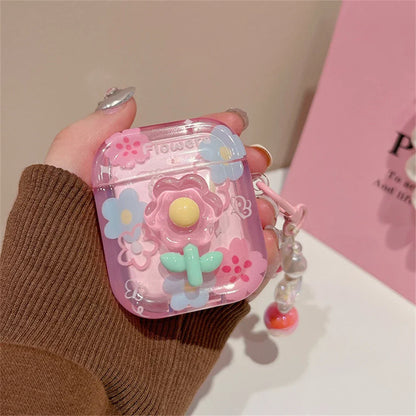 Cute 3D Flower Pink Headphones Airpod Case