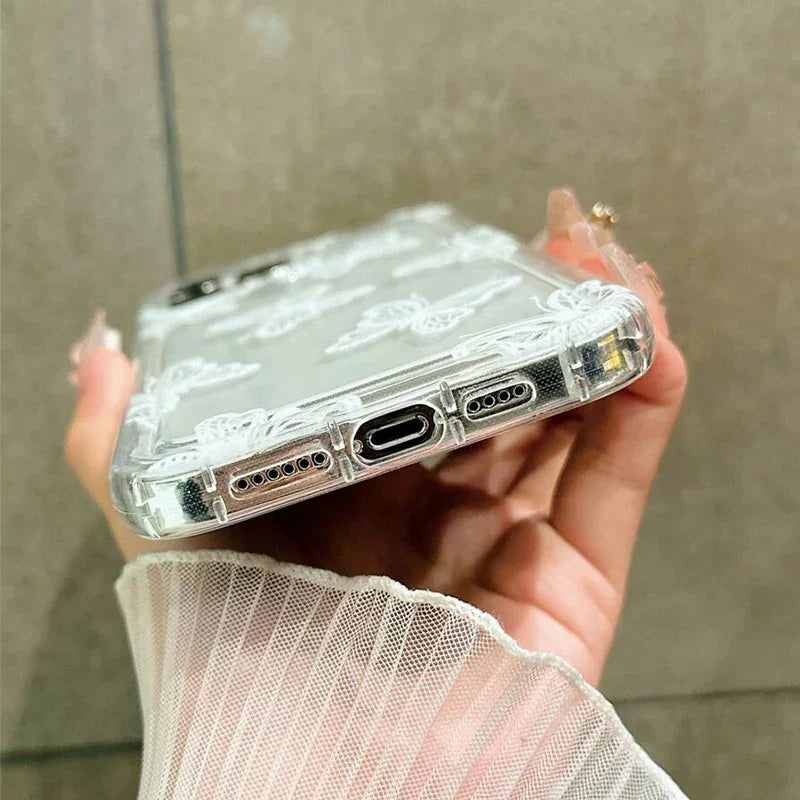 Cartoon White Butterfly Clear Phone Case
