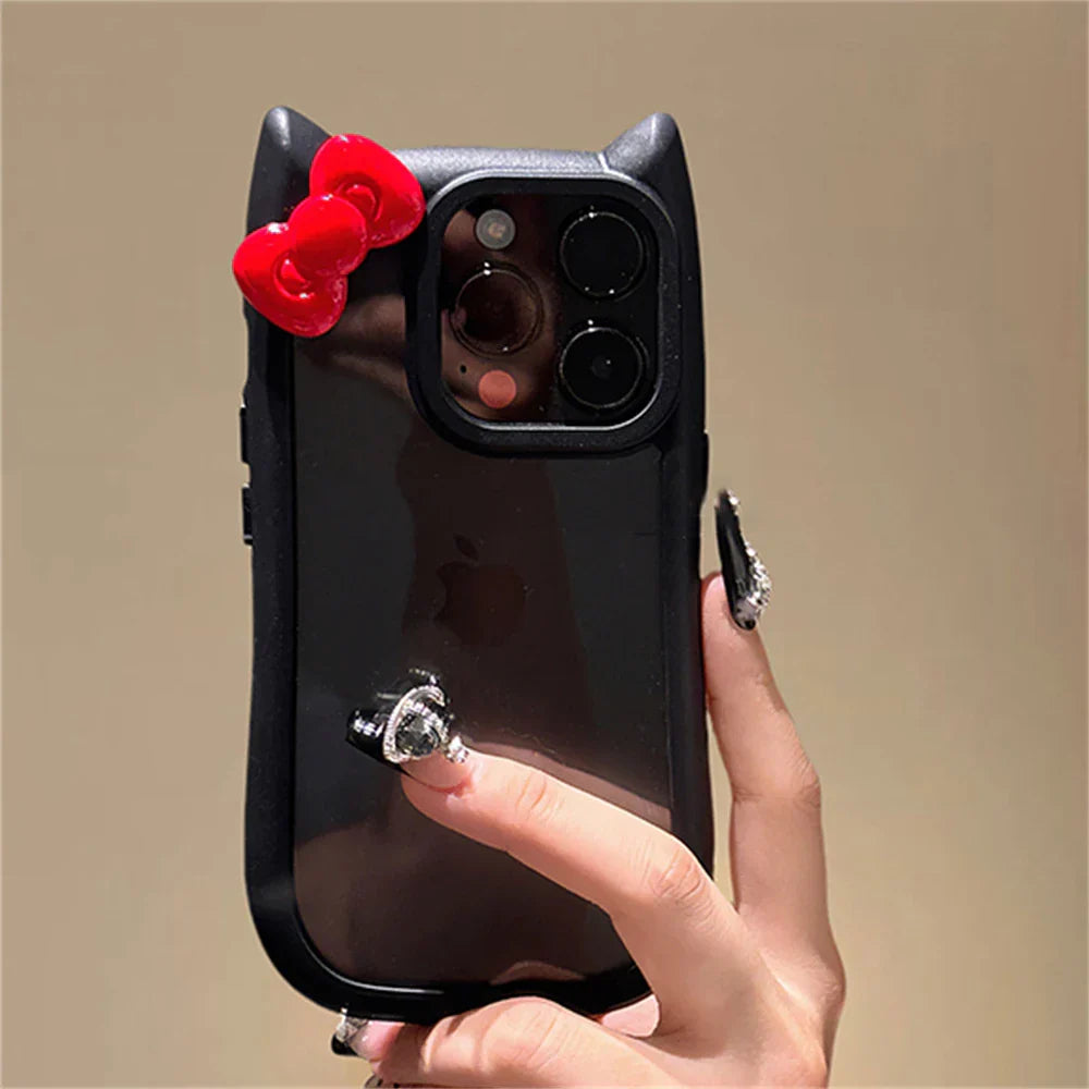 3D Bowknot Cats Ear Transparent Phone Case