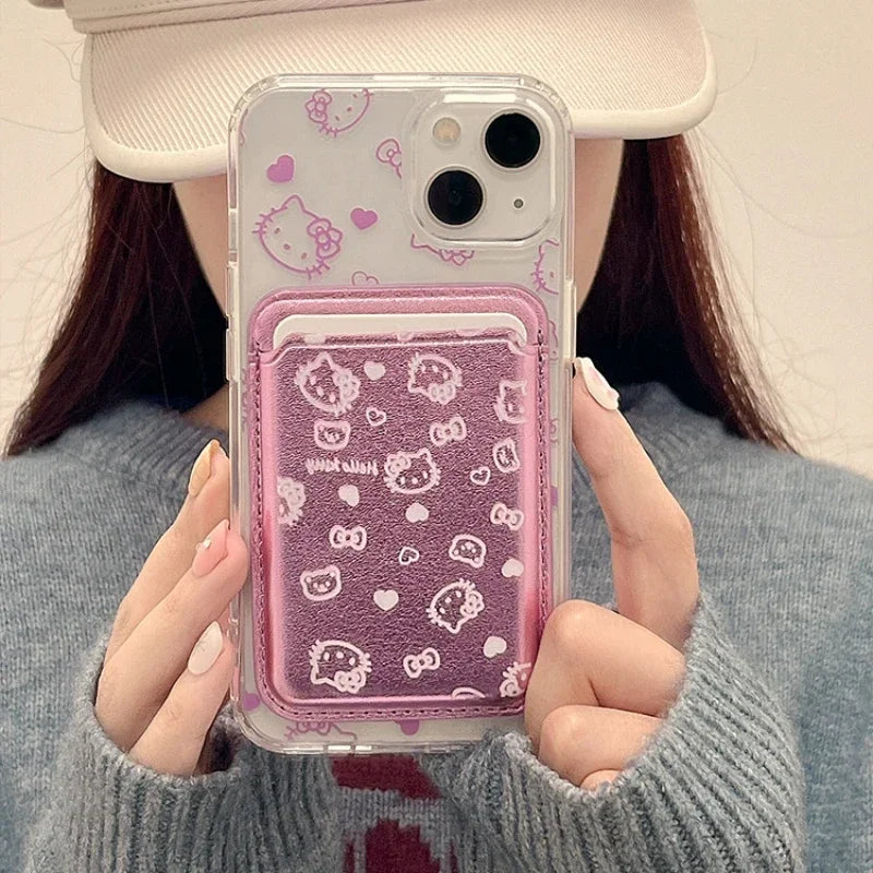 Cute Sanrio Hello Kitty Magnetic Wallet Holder Magsafe Wireless Charge Phone Case