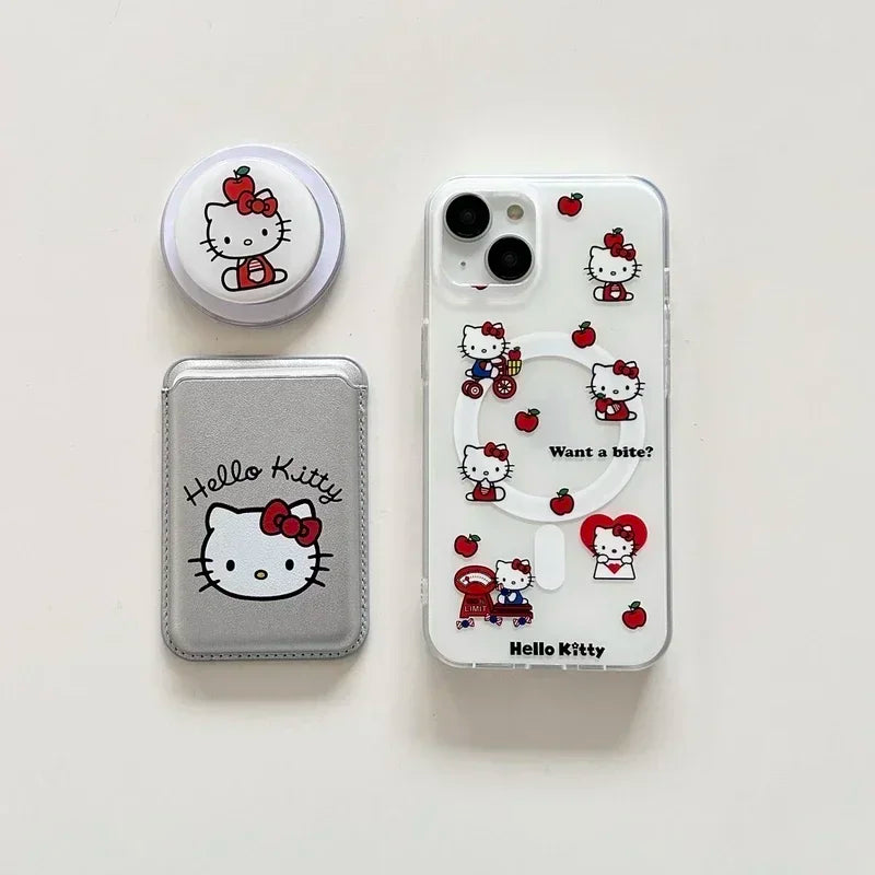 Cute Sanrio Hello Kitty Magnetic Wallet Bracket Magsafe Wireless Charge Phone Case