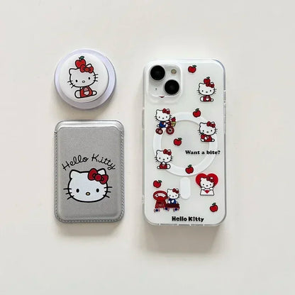 Cute Sanrio Hello Kitty Magnetic Wallet Bracket Magsafe Wireless Charge Phone Case