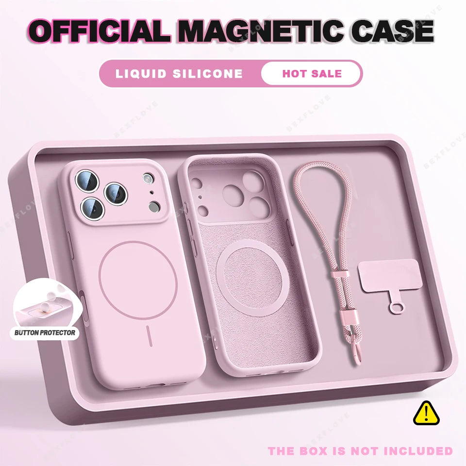 Magnetic Wrist Strap Liquid Silicone MagSafe Phone Case for iPhone