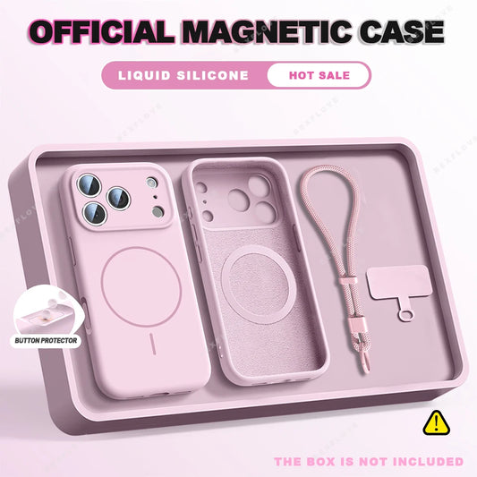 Magnetic Wrist Strap Liquid Silicone MagSafe Phone Case for iPhone