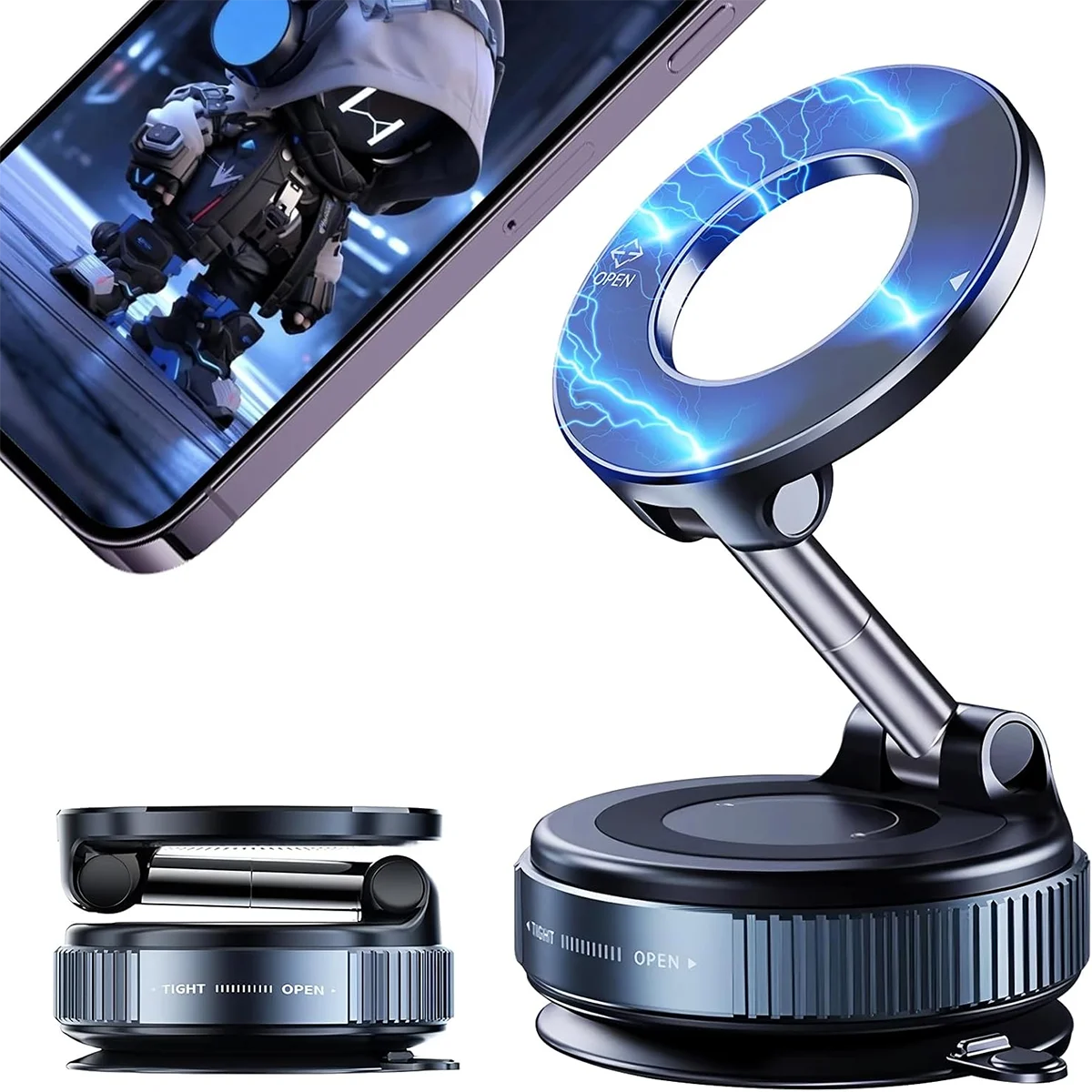 360° Foldable Magnetic Car Phone Mount with Suction Cup Holder