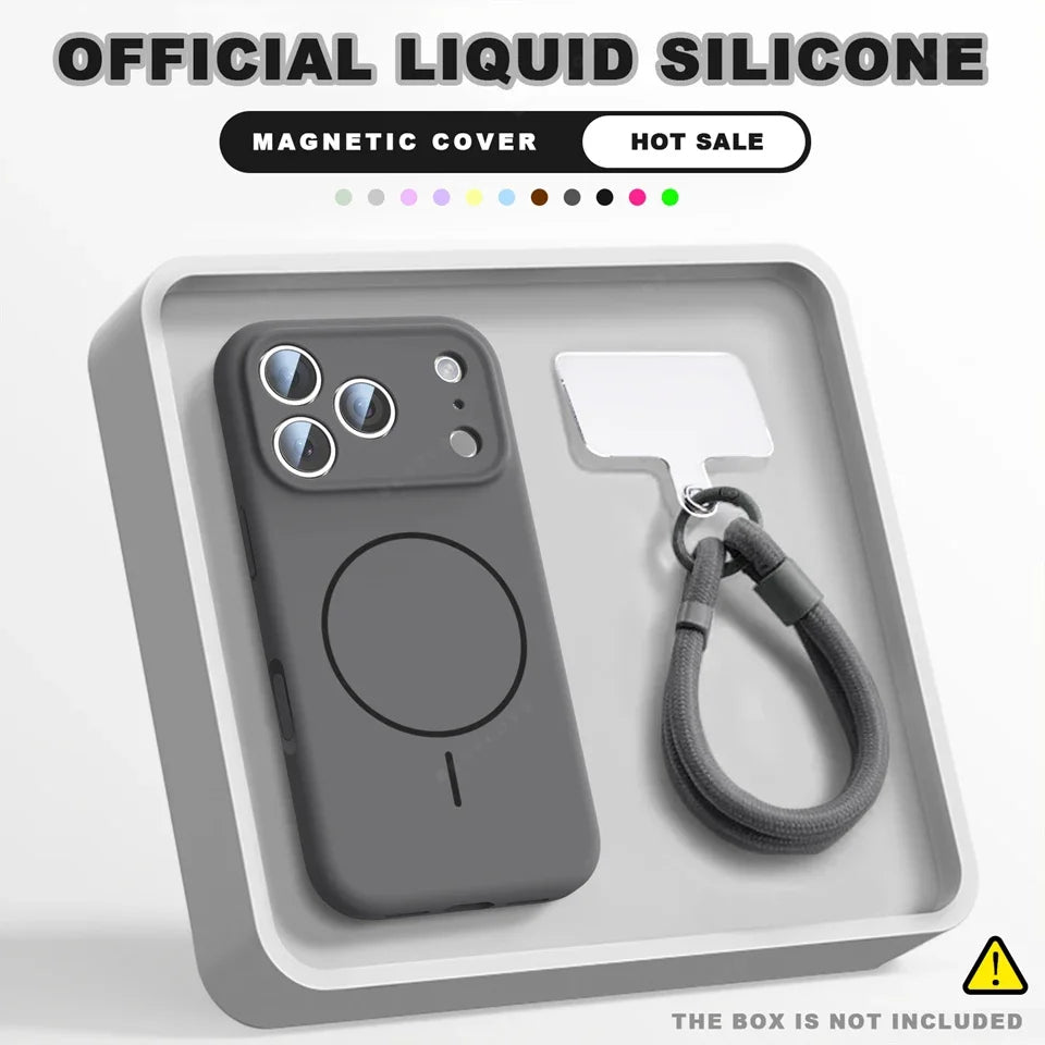 Magnetic Wrist Strap Liquid Silicone MagSafe Phone Case for iPhone