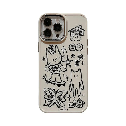 Cartoon Sketch Doodle Animal Lucky Cat Butterfly Phone Case