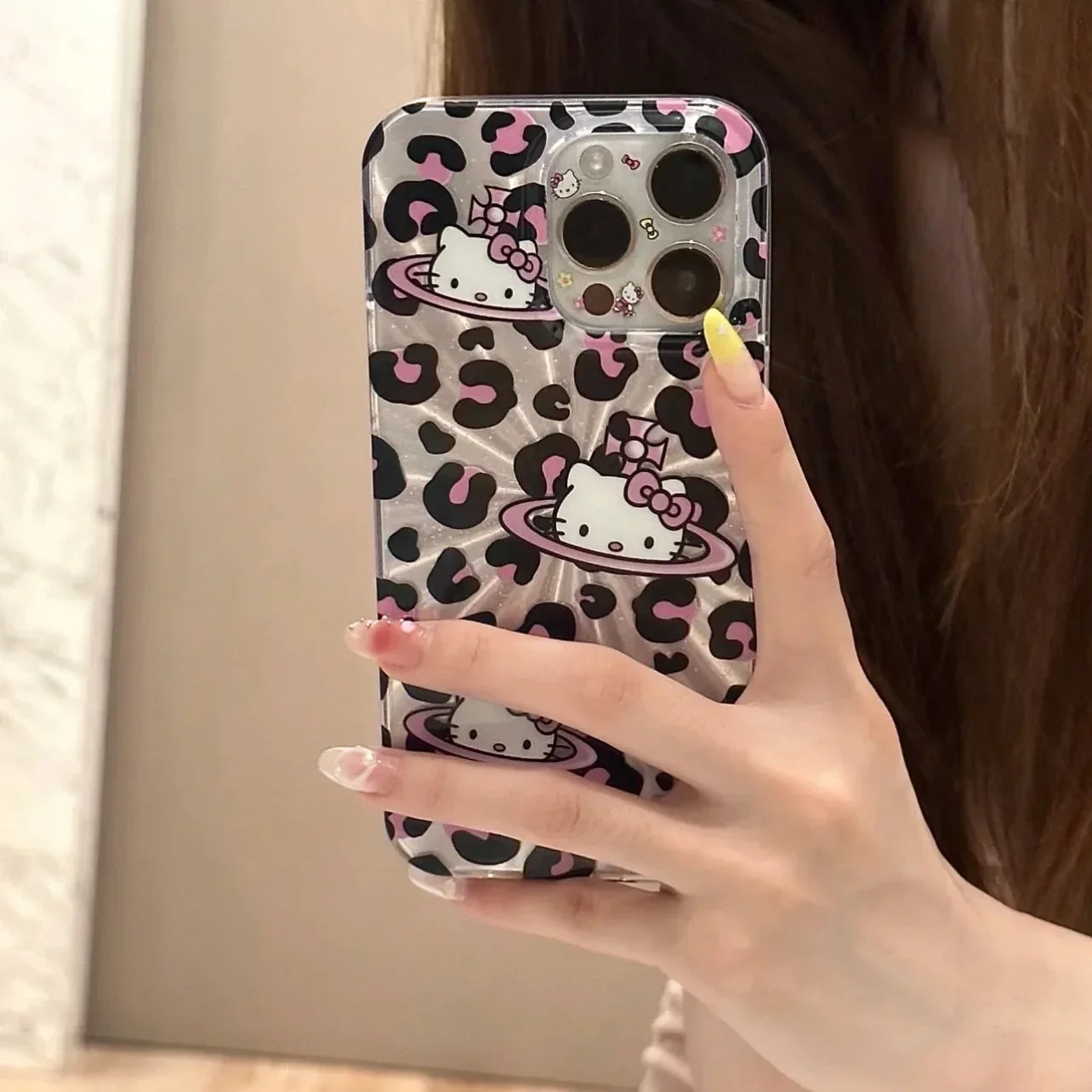 Sanrio Hello Kitty Bow Pink Lepard Print Phone Case