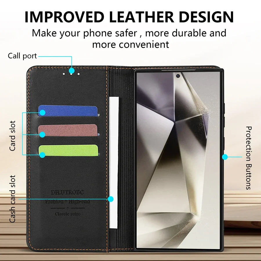 Wallet Magnetic Card Slot Flip Leather Case for Samsung Galaxy