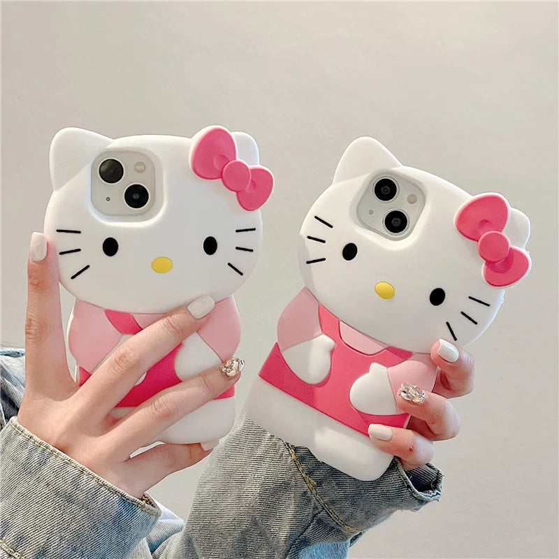 Silicone Bow Pink Hello Kitty Soft Cover Phone Case