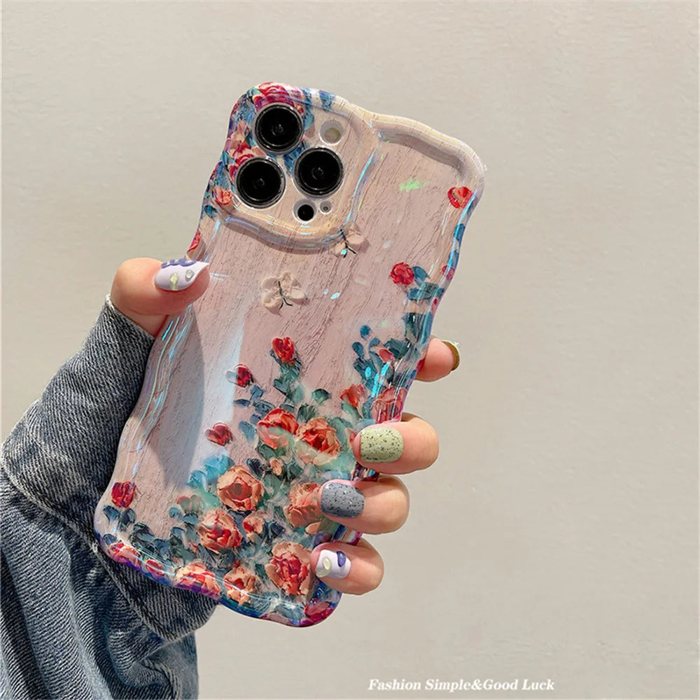 Laser Oil Painting Flowers Phone Case