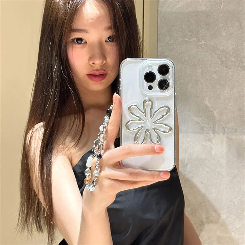 Cute Silver 3D Sunflower Clear Phone Case