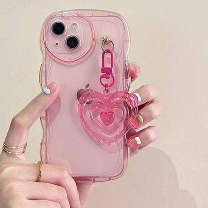 3D Love Heart Wave Transparent Silicone Phone Case