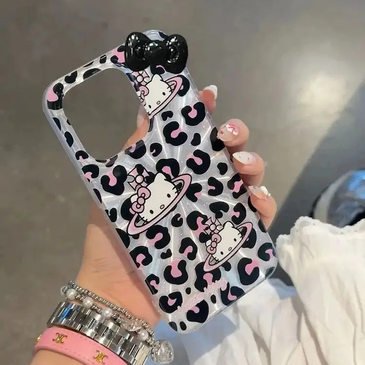 Sanrio Hello Kitty Bow Pink Lepard Print Phone Case