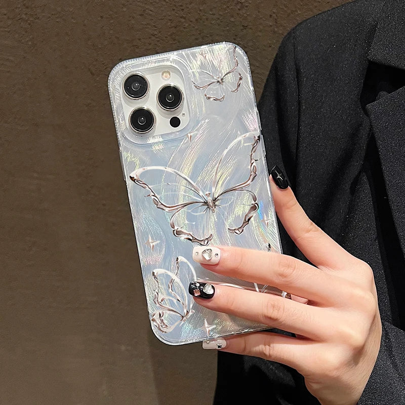 Laser Silver Butterfly Phone Case
