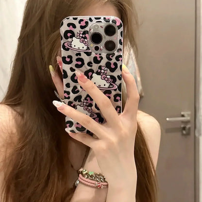 Sanrio Hello Kitty Bow Pink Lepard Print Phone Case