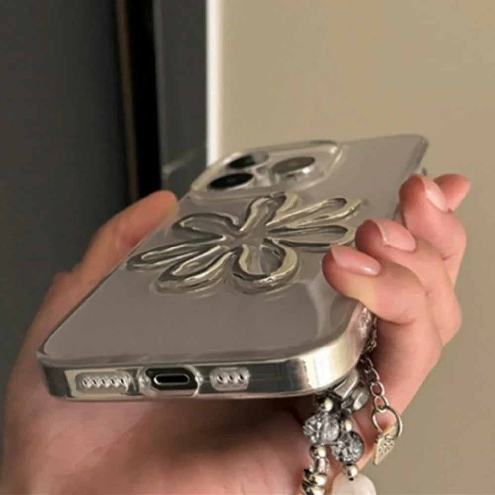 Cute Silver 3D Sunflower Clear Phone Case